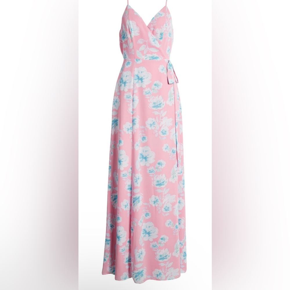 WAYF  The Angelina Floral Wrap Gown Mauve Pink Floral Maxi Dress Gown SZ XS NWT